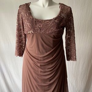 Alex Evenings, Cocoa Sequin & Lace Jersey Dress, Size 16